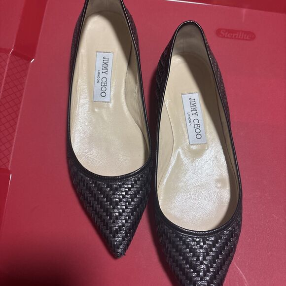 Jimmy Choo Shoes - JIMMY CHOO Ballet Flats Point Toe Black Silver Size 36.5/6.5